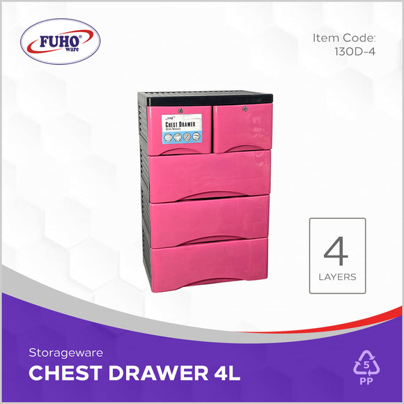 FUHO Chest Drawer (Arc Design) w/ lock & wheels 4 Layers