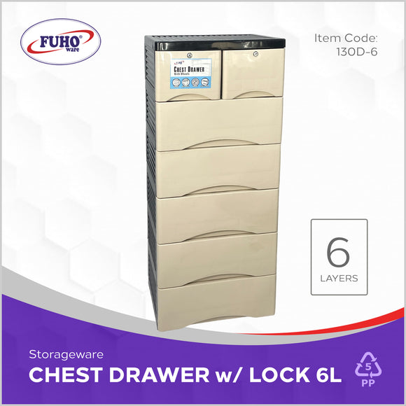 FUHO Chest Drawer (Arc Design) w/ lock & wheels 6 Layers